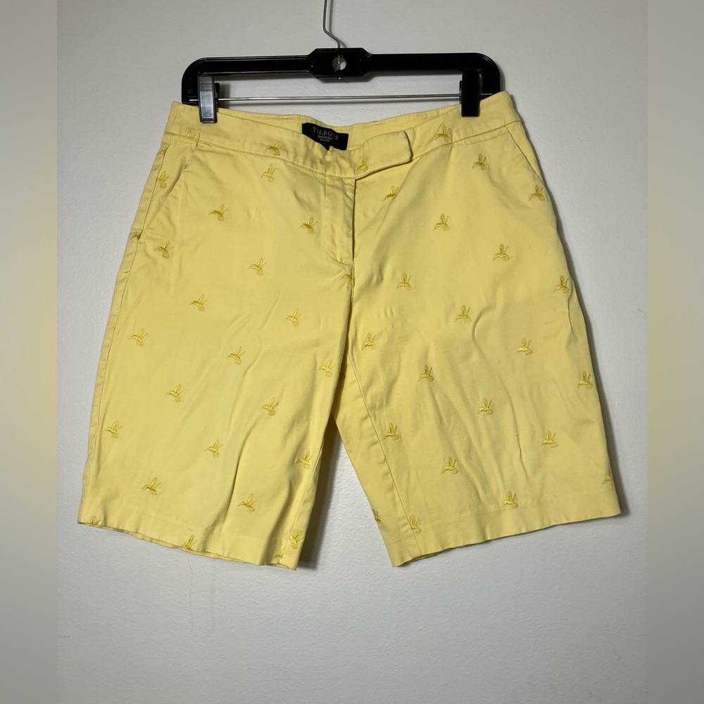 Talbots Bermuda shorts Sz 6P Buttery Yellow All Over Birds Cotton‎ Casual